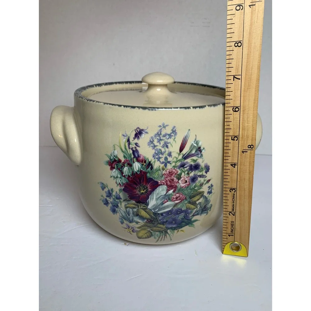 Home & Garden Party Ltd 2004 Floral Stoneware Cottagecore Cookie Jar Made USA